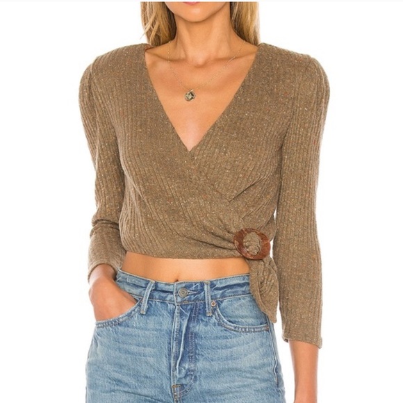 MAJORELLE Sweaters - Revolve | Majorelle‎ | Brown Ribbed Wrap Cropped Sweater Size XS